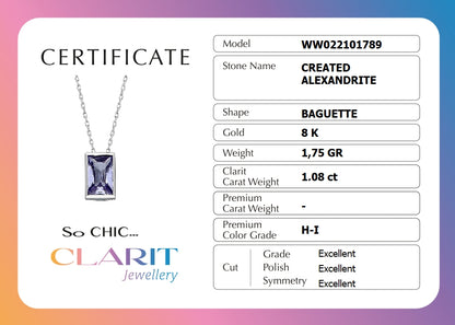 Created Alexandrite Taşlı Clarit Serisi Beyaz Altın Baget Kolye Ww02210178942
