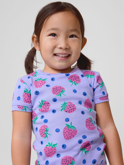 Mor Çilek Desenli Pijama Takımı