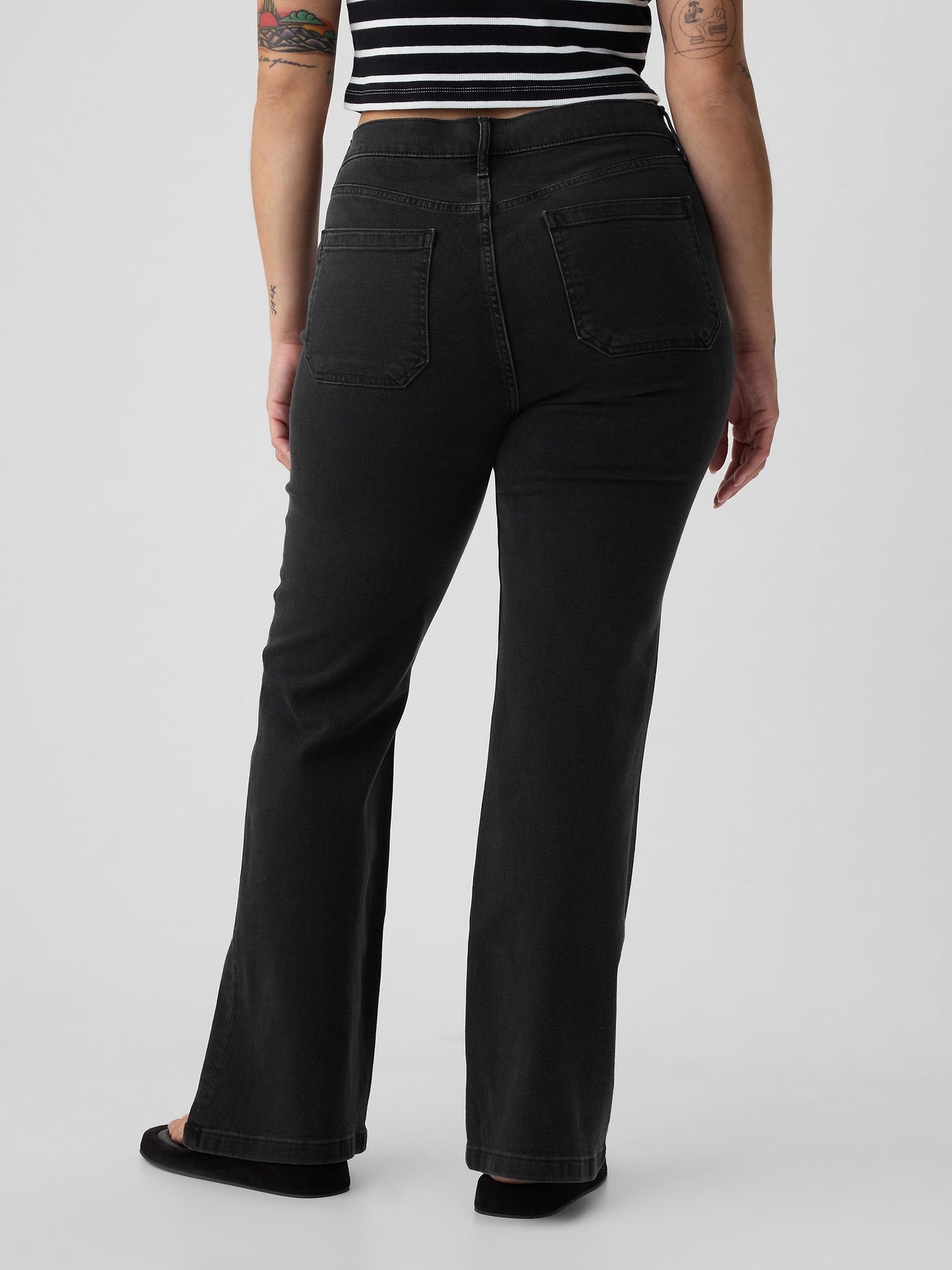 Siyah High Rise '70s Flare Jean Pantolon