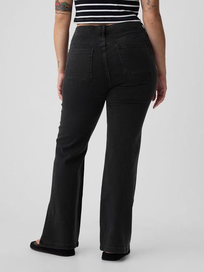 Siyah High Rise '70s Flare Jean Pantolon