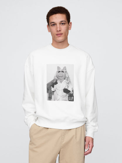 Beyaz Gap × Disney Grafikli Oversized Sweatshirt