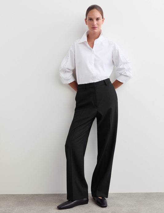 Saf Yün Straight Leg Pantolon