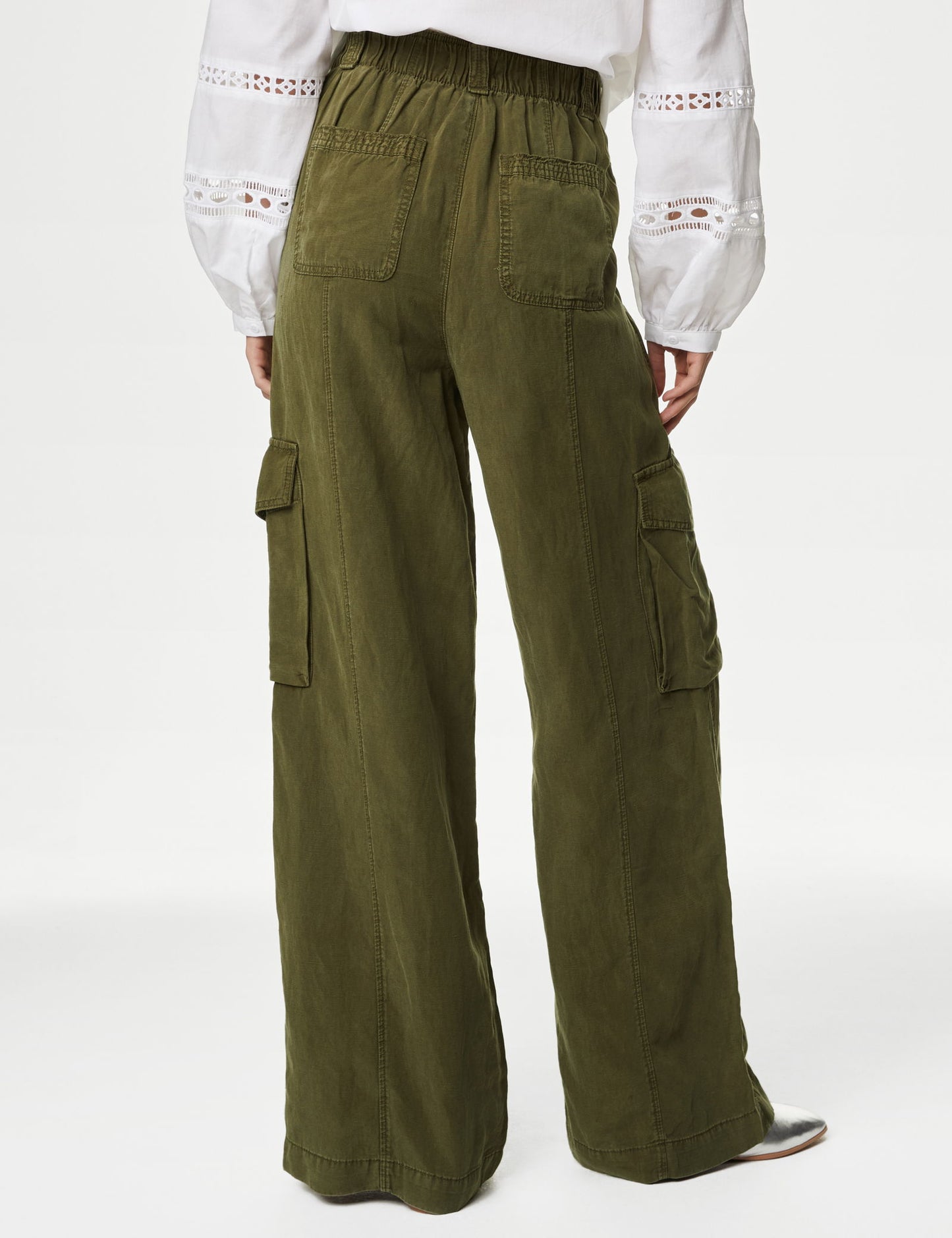 Wide Leg Keten Kargo Pantolon