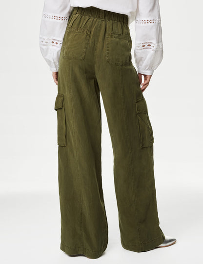 Wide Leg Keten Kargo Pantolon