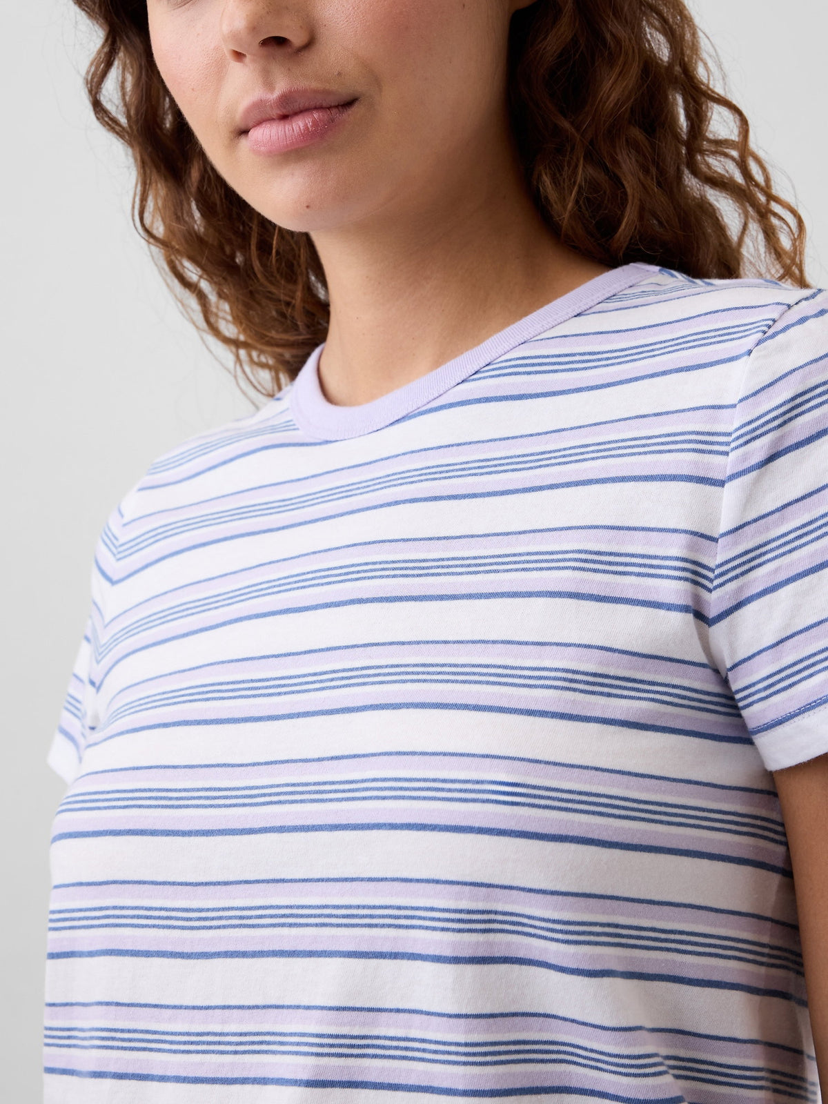 Mor Favorite Çizgili Bisiklet Yaka T-shirt