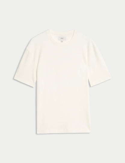 Saf Pamuklu Relaxed Waffle T-shirt