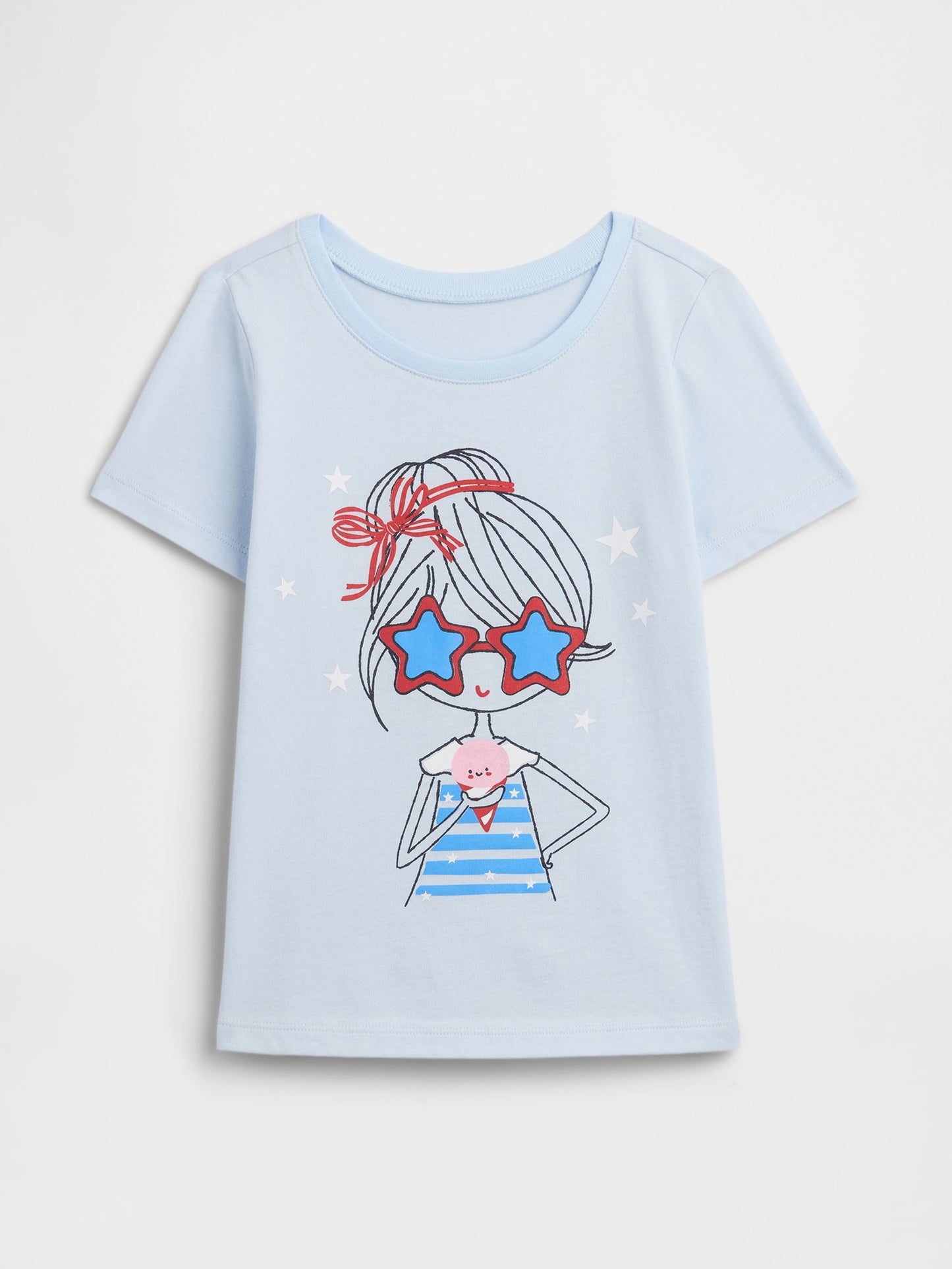 Açık Mavi Grafik Baskılı T-shirt