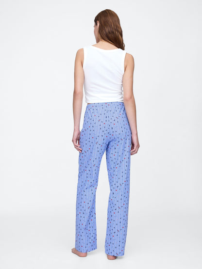 Açık Mavi Desenli Poplin Pijama Altı