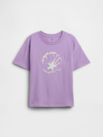 Mor Relaxed Grafik Baskılı T-shirt
