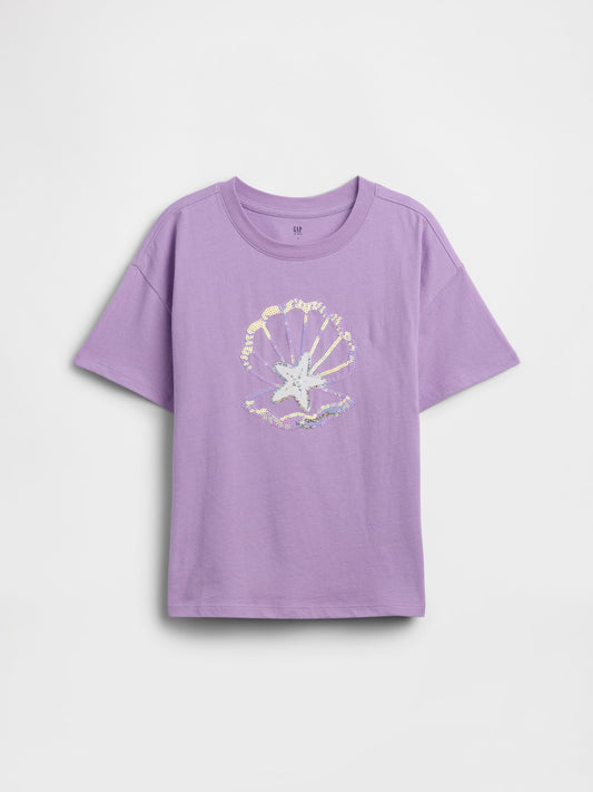 Mor Relaxed Grafik Baskılı T-shirt