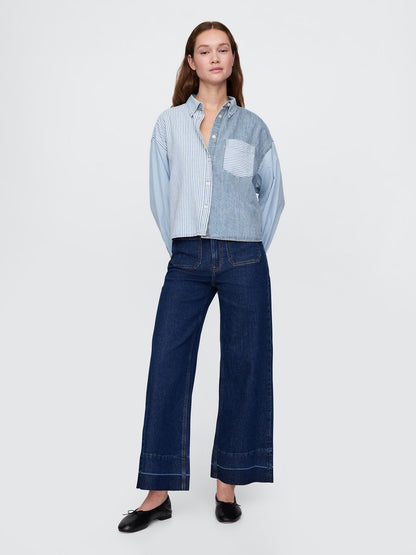 Lacivert High Stride Wide-leg Ankle Jean Pantolon
