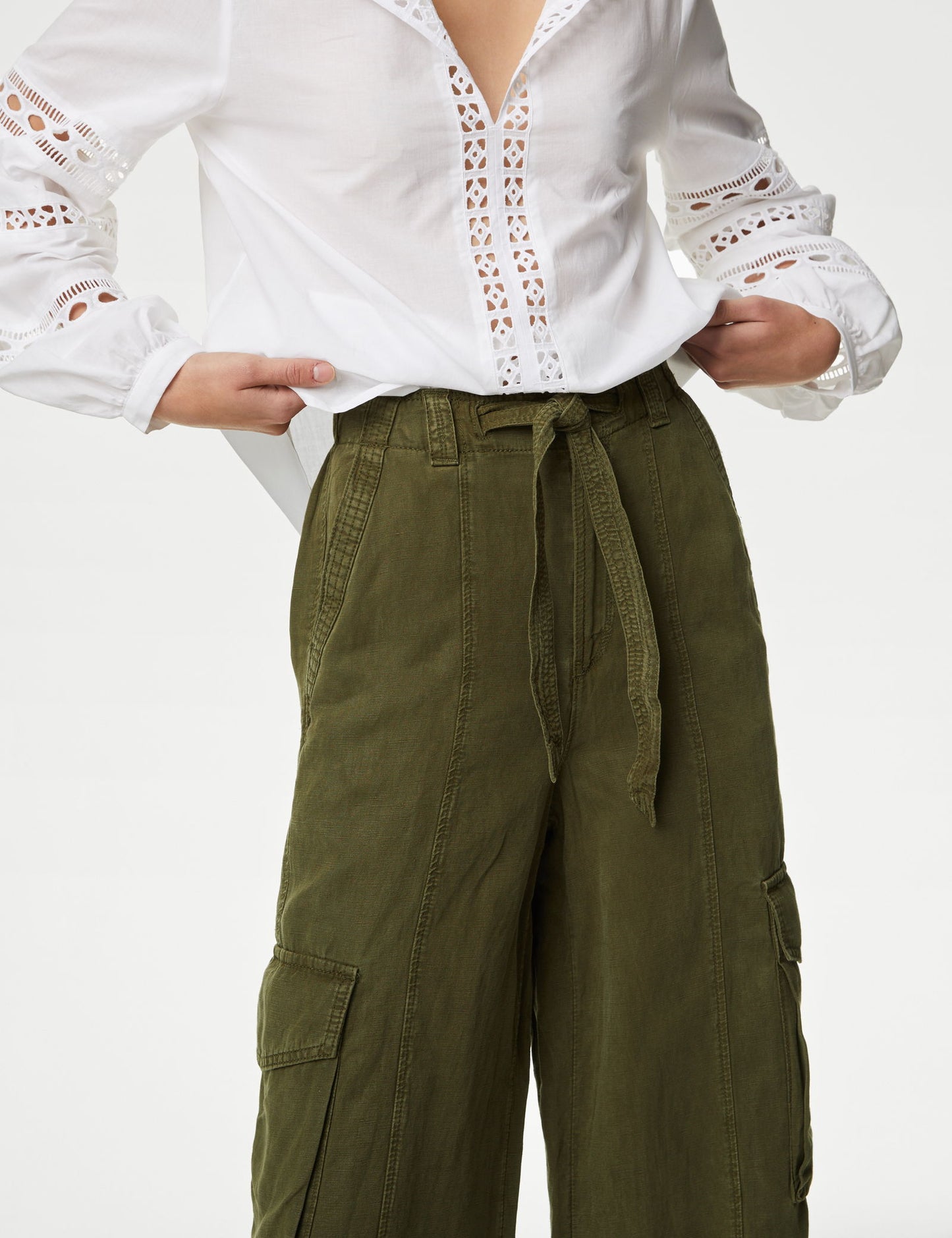 Wide Leg Keten Kargo Pantolon