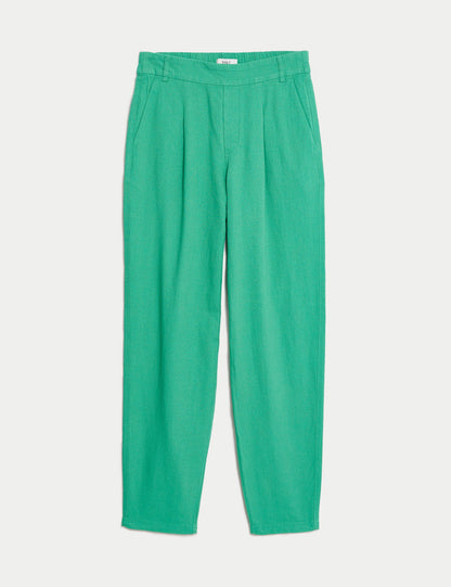 Tapered Fit Yüksek Bel Keten Pantolon