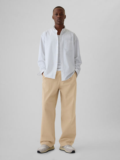 Bej Modern Pile Detaylı Baggy Fit Khaki Pantolon