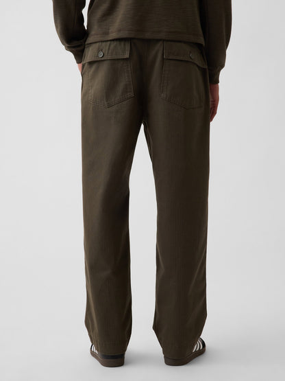 Haki Herringbone '90s Loose Pantolon