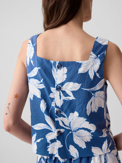 Mavi Keten Karışımlı Crop Bluz