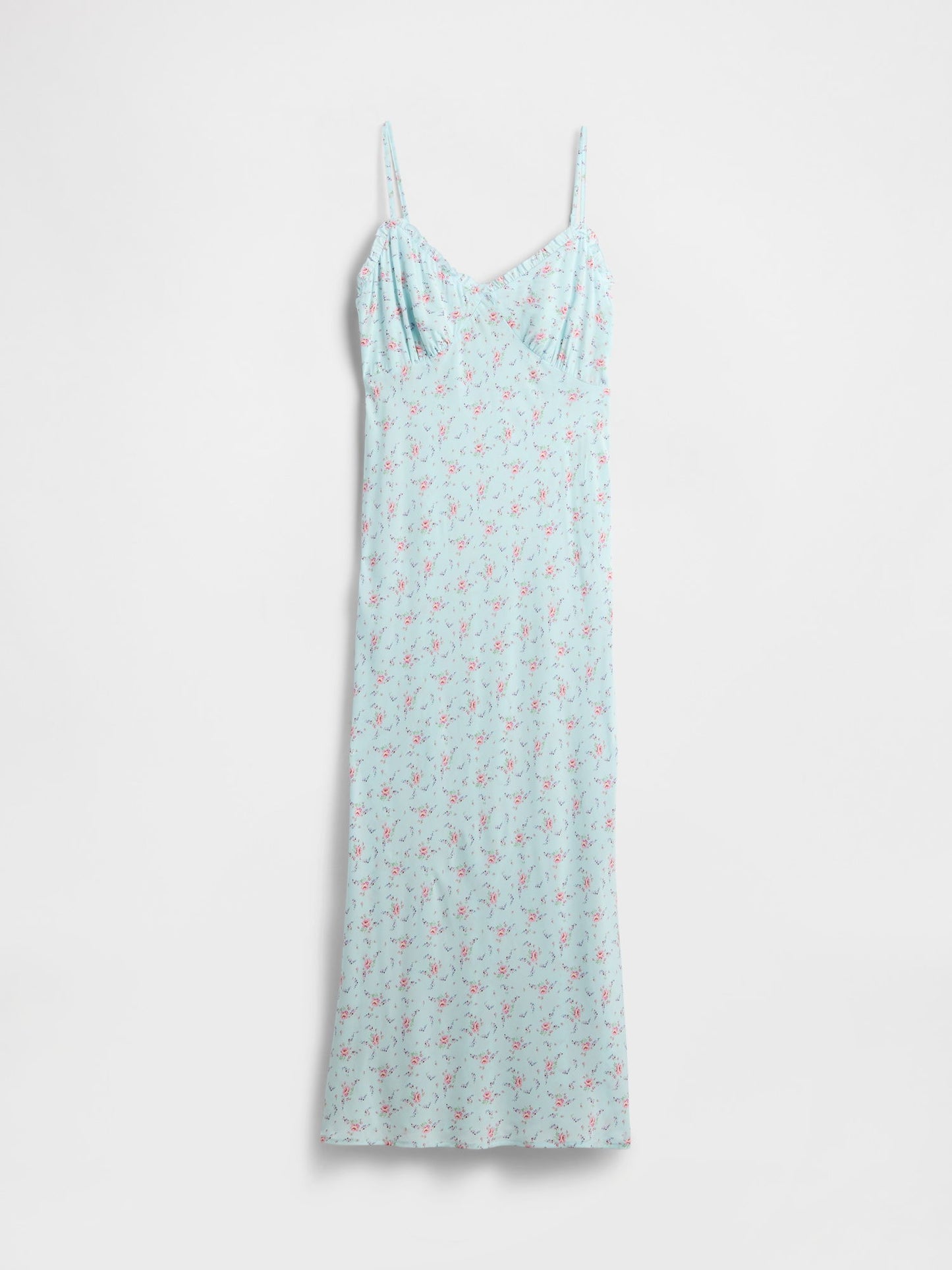 Mavi Çiçek Desenli Maxi Slip Elbise