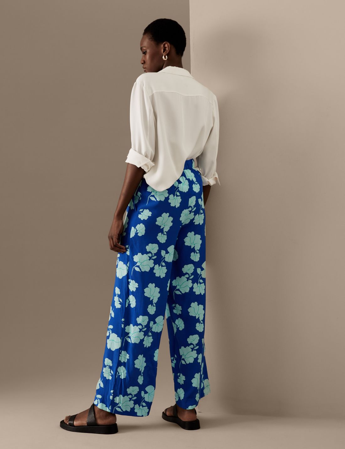 Yüksek Bel Desenli Wide Leg Pantolon