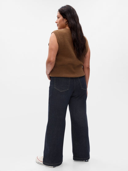 Lacivert High Rise Stride Wide-leg Jean Pantolon