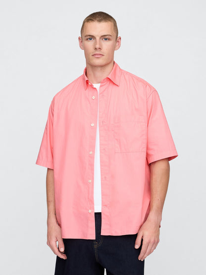Açık Pembe Organik Pamuk Oversize Poplin Gömlek
