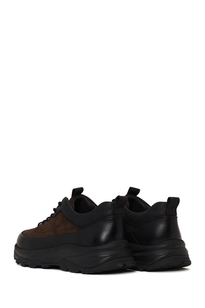 Erkek Kahverengi Bağcıklı Kalın Tabanlı Deri Casual Sneaker
