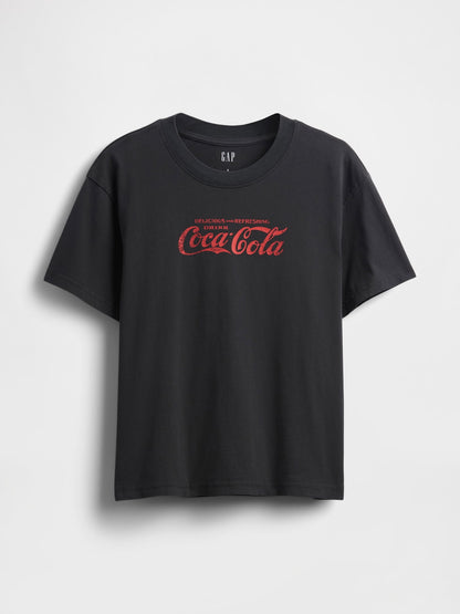Siyah Coca Cola Rahat Grafik T-shirt