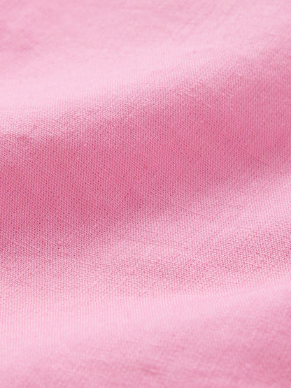 Pembe Keten Karışımlı Crop Askılı Bluz