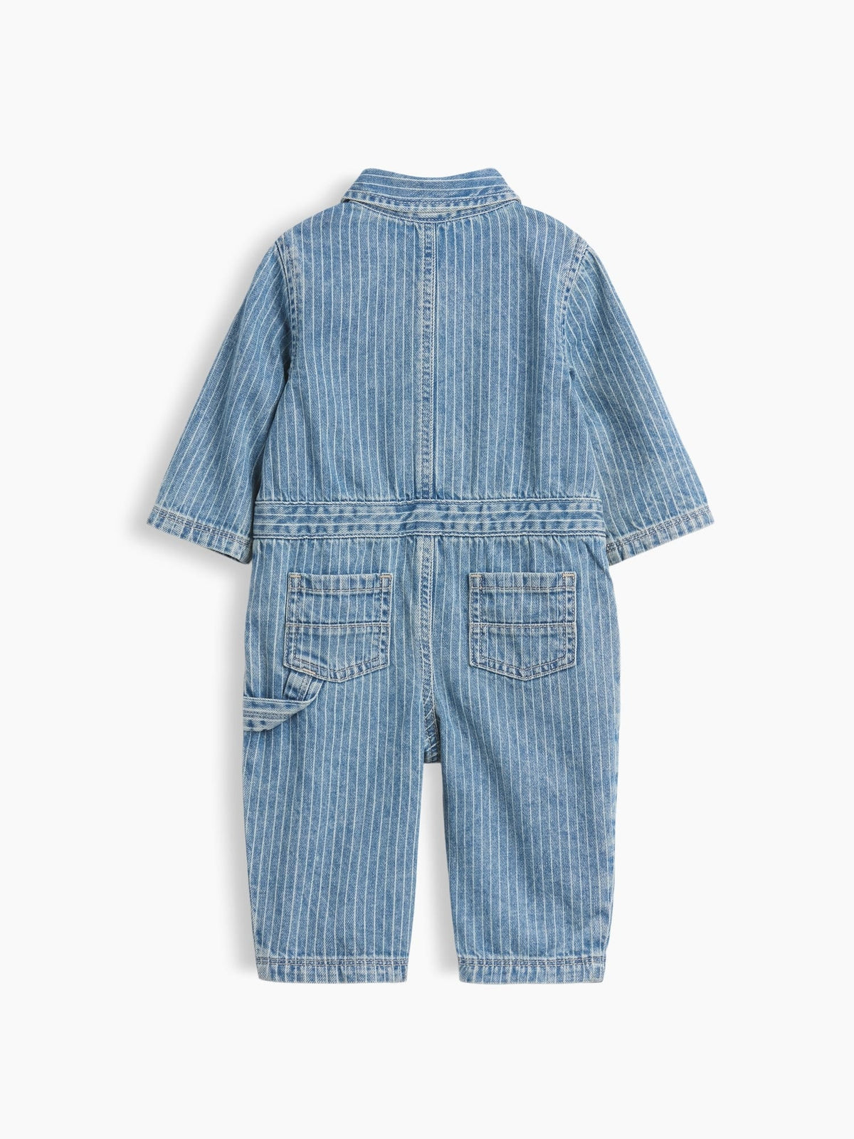 Mavi Denim Çizgili Utility Tulum