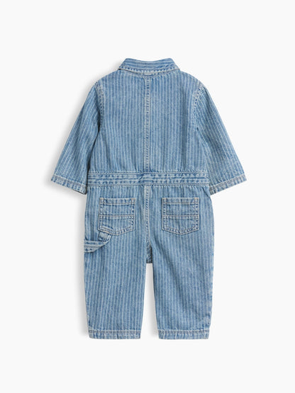 Mavi Denim Çizgili Utility Tulum