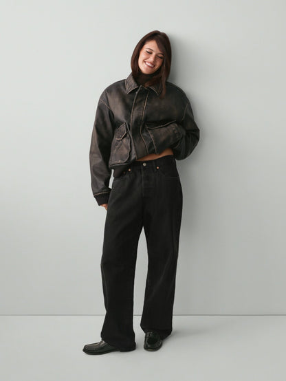 Siyah Recycled Vegan Deri Bomber Ceket