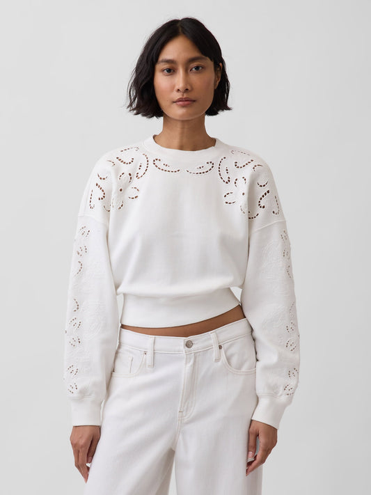 Beyaz Vintagesoft Oversized Eyelet Crop Sweatshirt