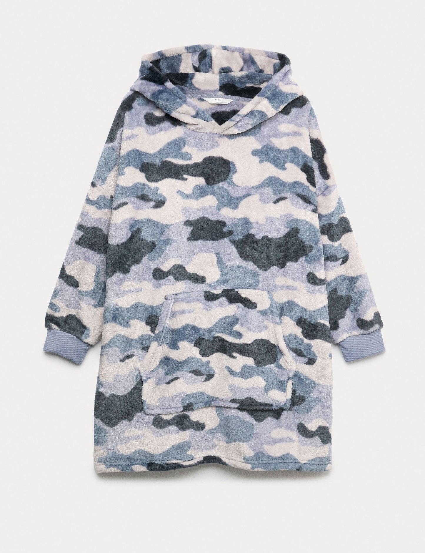 Kamuflaj Desenli Polar Kapüşonlu Oversize Hoodie (3-16 Yaş)