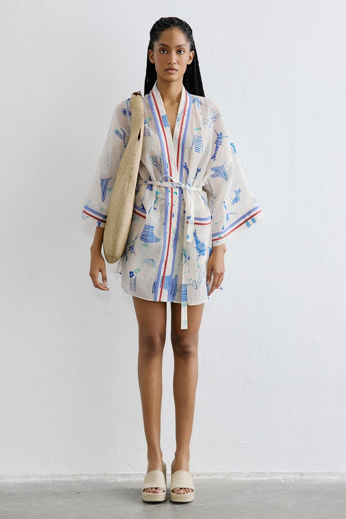 Kontrast Şerit Detaylı Multi Kimono
