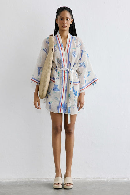 Kontrast Şerit Detaylı Multi Kimono