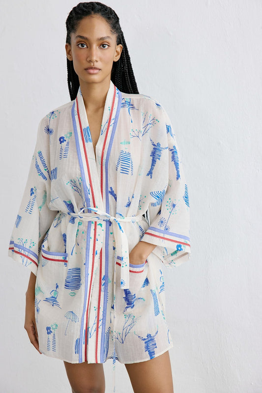 Kontrast Şerit Detaylı Multi Kimono