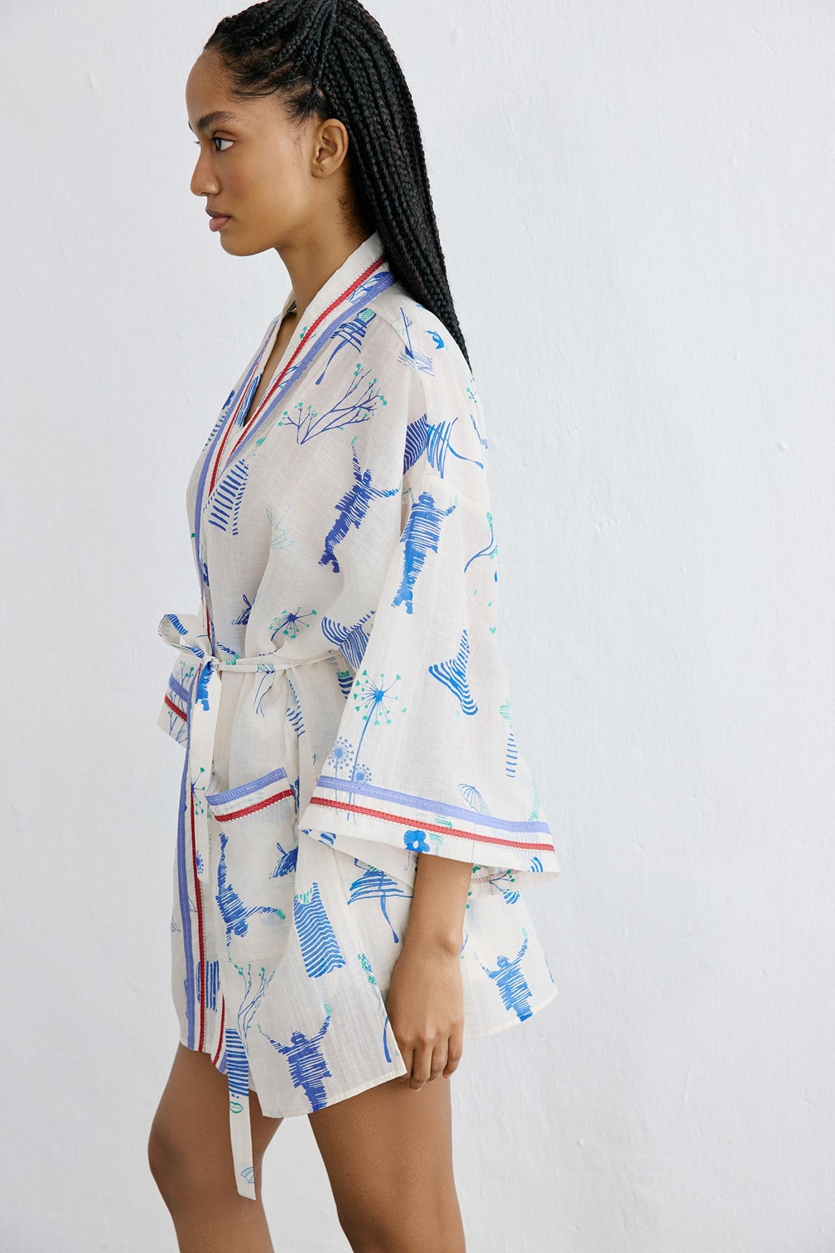 Kontrast Şerit Detaylı Multi Kimono