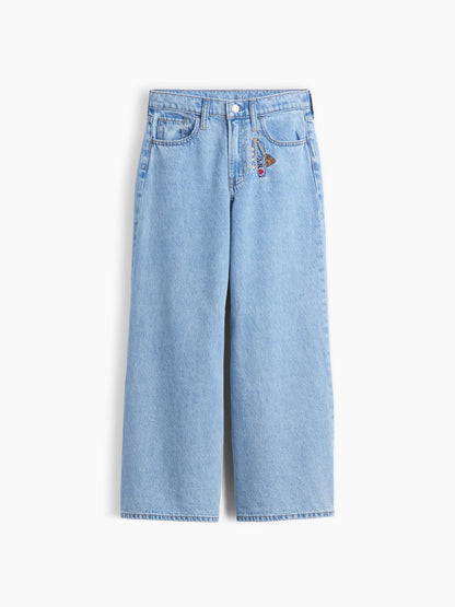 Açık Mavi Low Rise Işlemeli I Love Ny Baggy Jean Pantolon