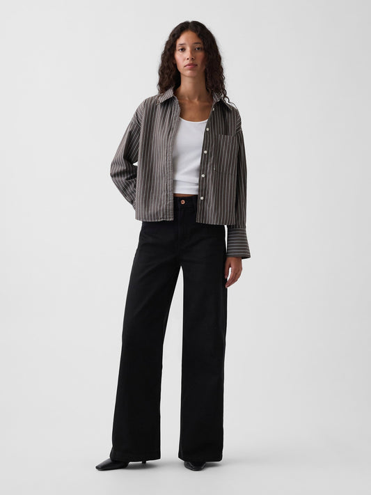Siyah High Rise Stride Wide-leg Jean Pantolon