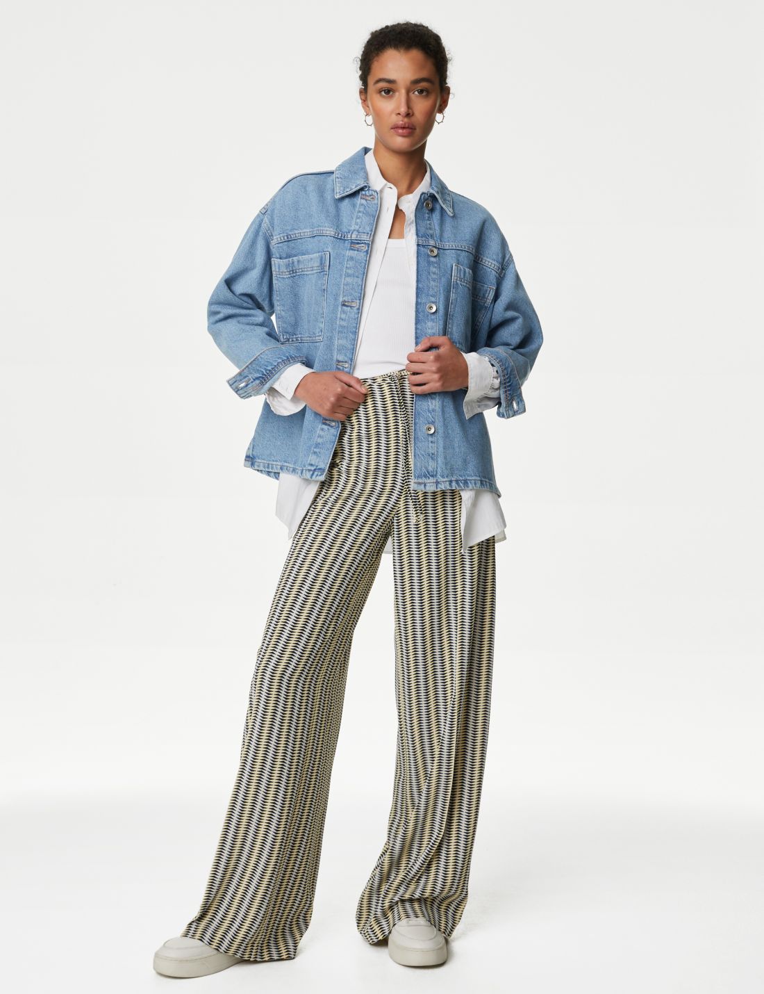 Yüksek Bel Desenli Wide Leg Pantolon