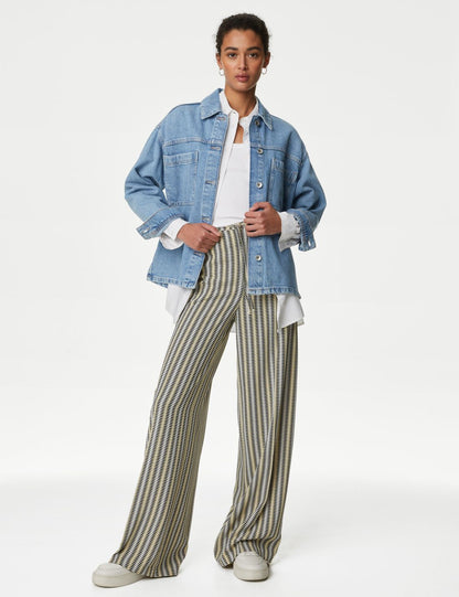Yüksek Bel Desenli Wide Leg Pantolon