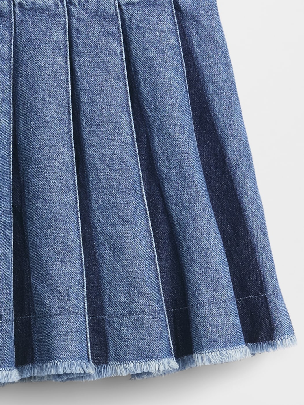 Koyu Mavi Pileli Denim Mini Etek