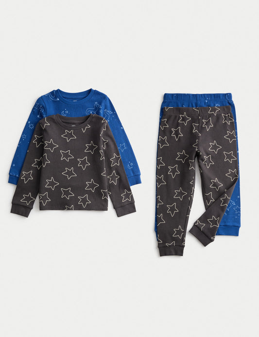 2’li Saf Pamuk Desenli Çocuk Pijama Takımı (1–8 Yaş)