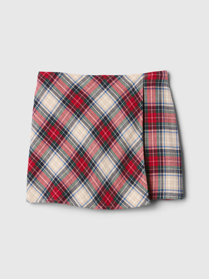 Kırmızı Ekose Desenli Flannel Şort Etek