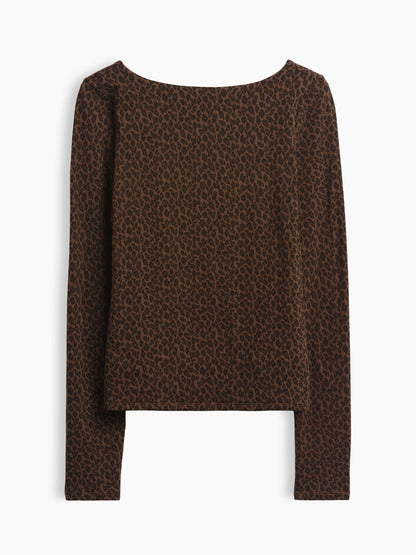 Koyu Kahverengi Closeknit Jersey Scoop-back T-shirt