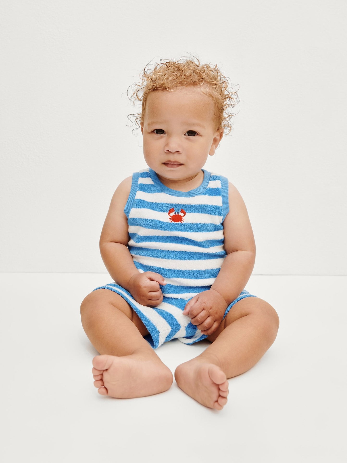Mavi Bebek Havlusu Terry Çizgili Outfit Set