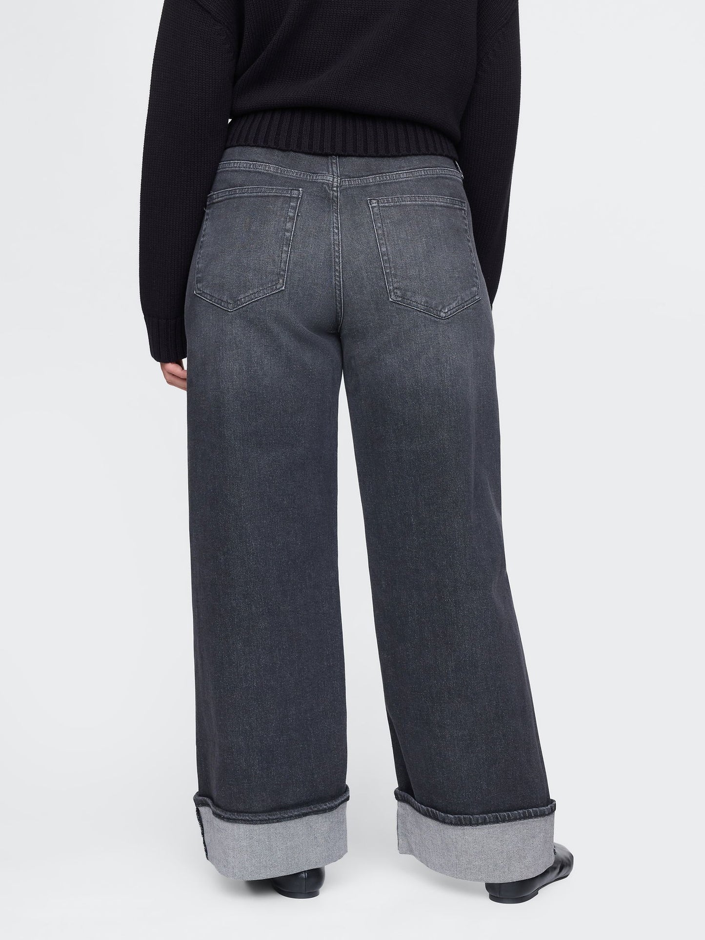 Siyah High Rise Stride Wide-leg Jean Pantolon