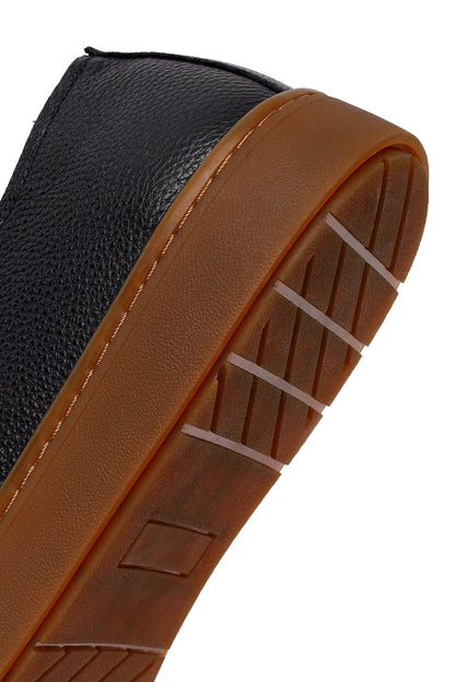 Erkek Siyah Bağcıklı Deri Sneaker