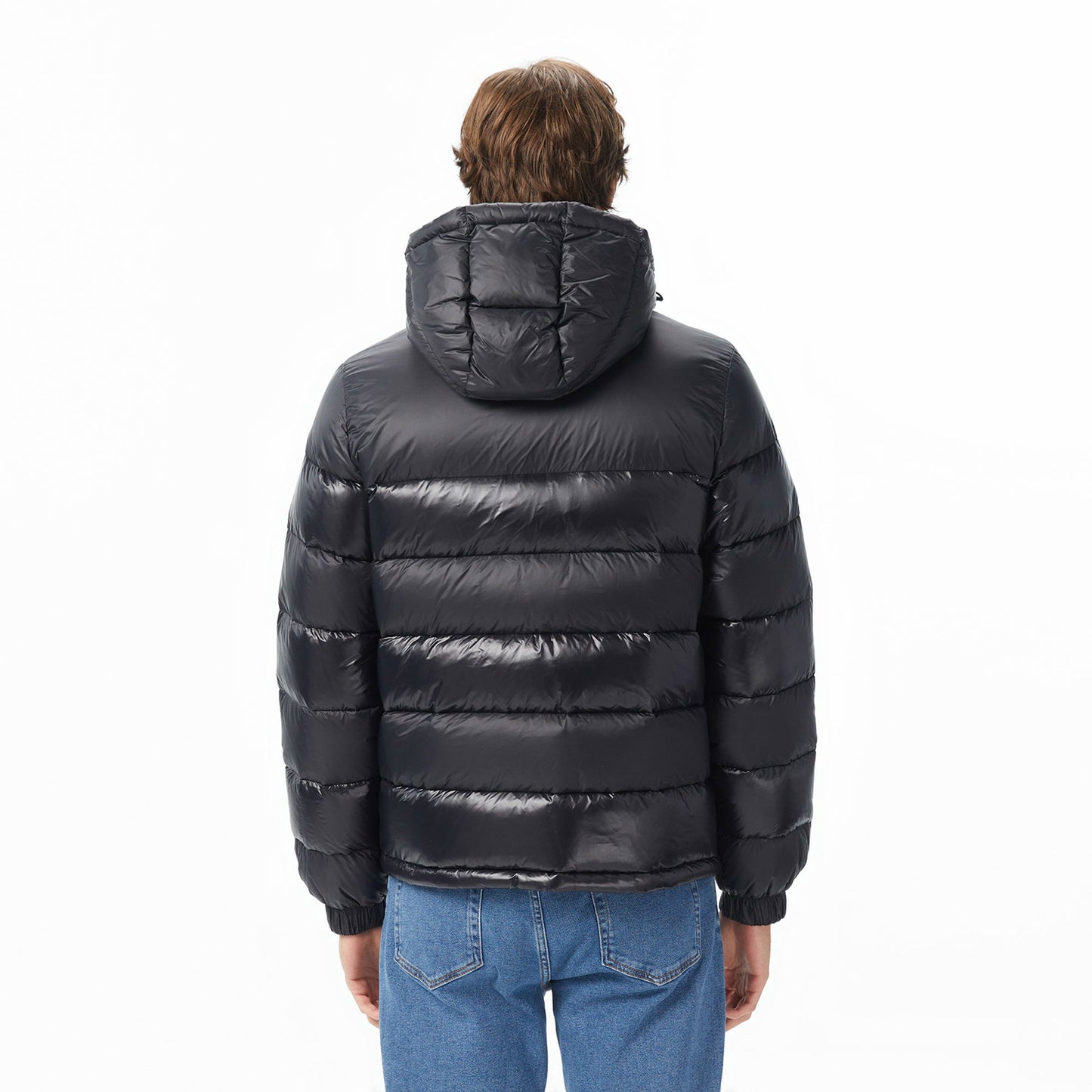 Lacoste Erkek Kapüşonlu Çizgili Siyah Mont