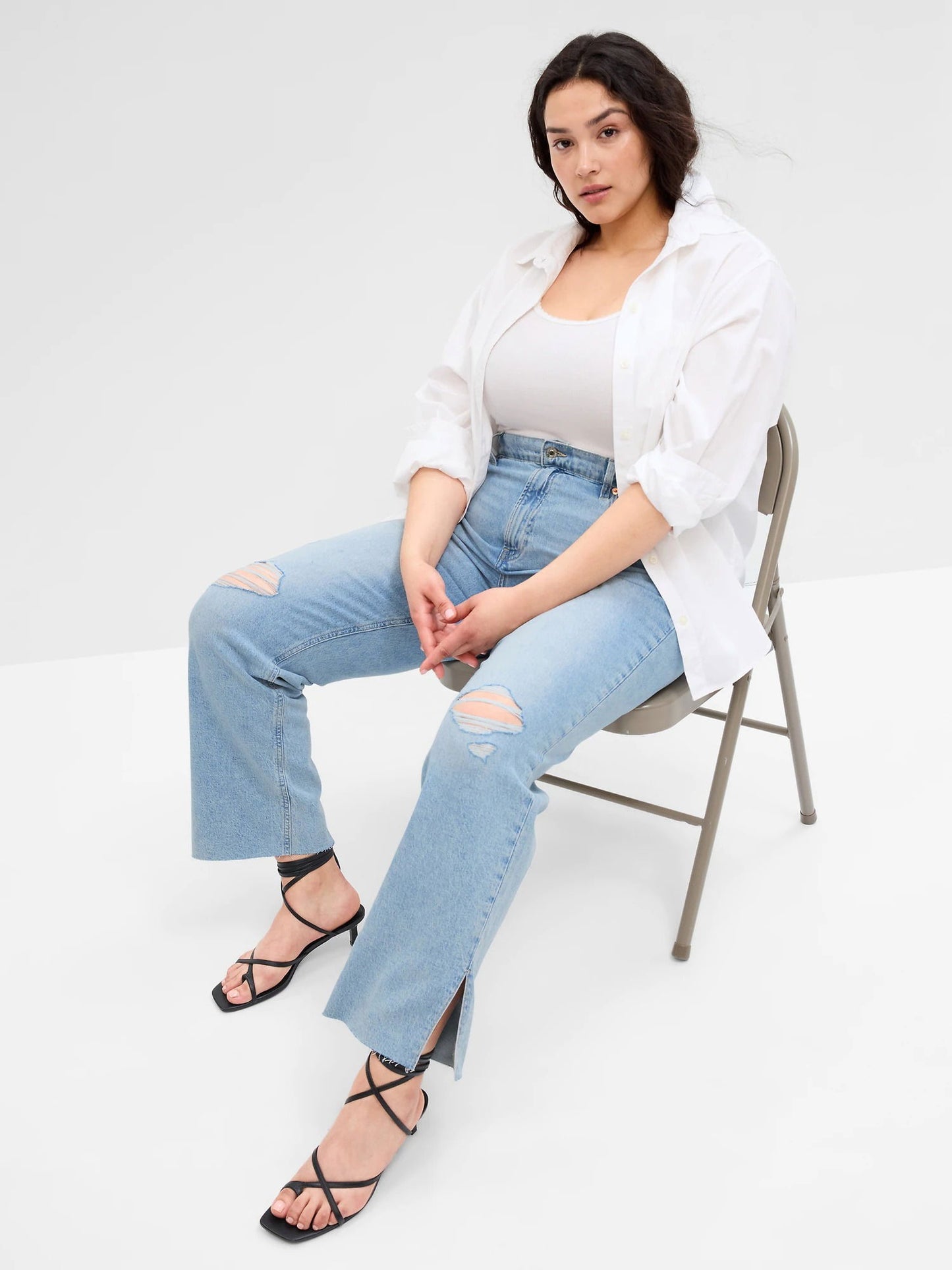 Açık Mavi Mid Rise Destructed 90s Loose Washwell™ Jean Pantolon