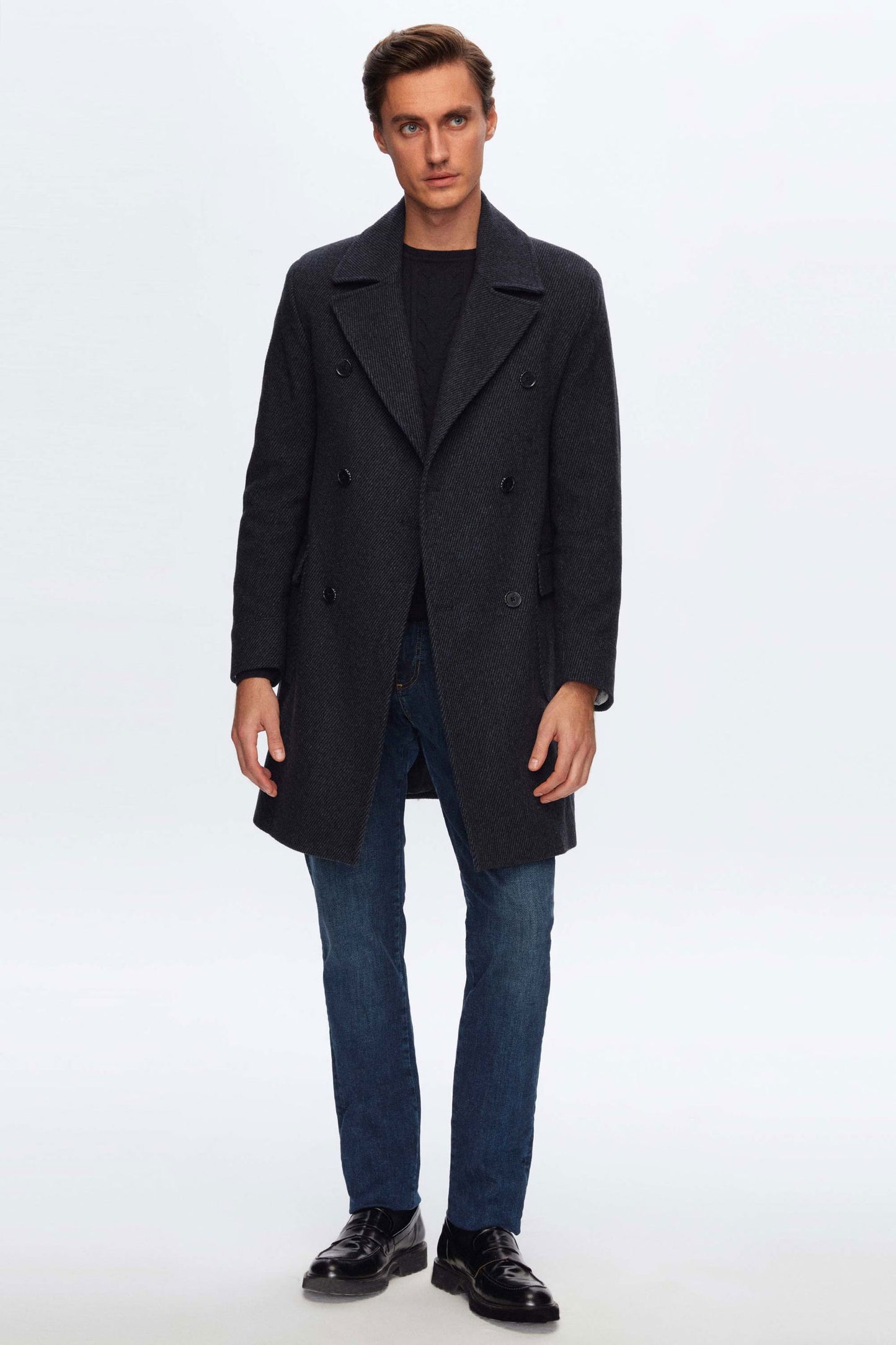 Damat Regular Fit Lacivert Yün Karışımlı Successori Reda Palto